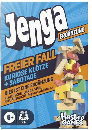 Jenga Ergänzung: Freier Fall - mit kuriosen Klötzen und Sabotage Macht das Jenga Spiel noch mehr Spaß - ab 6 Jahren - Familien-Partyspiele - Jenga Spiel erforderlich - Deutsche Version