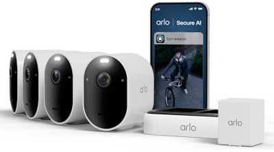 Arlo Pro 6 2K HDR Kamera Aussen, 4er-Set mit Zusatzakku & Dual-Ladestation | Kabellos, 2K HDR, Farb-Nachtsicht, inkl. Zusatzakku & Dual-Ladestation, Alexa-kompatibel, Arlo Secure Testzeitraum inklusive