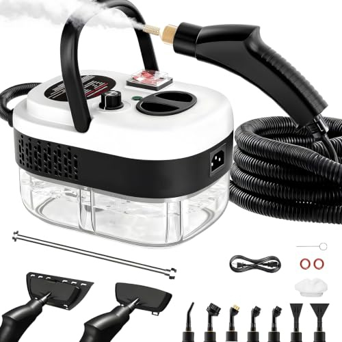 KOLERFLO Dampfreiniger Handgerät mit 1,2L Wassertank 6-stufiger Einstellung | 15 Sekunden Aufheizzeit,mit 15 Zubehörteilen geliefert,Hand-Dampfreiniger für Küche, Badezimmer, Böden, Autos und Fenster