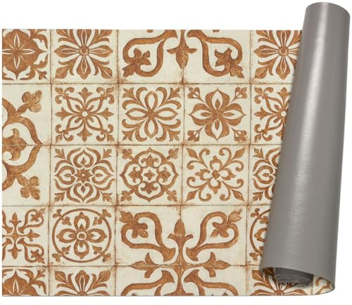 ANRO Küchenläufer Teppich Läufer Flur Küchenteppich rutschfest Küchenmatte PVC abwaschbar Flurläufer pflegeleicht Ornamentfliesen 180 x 67 cm