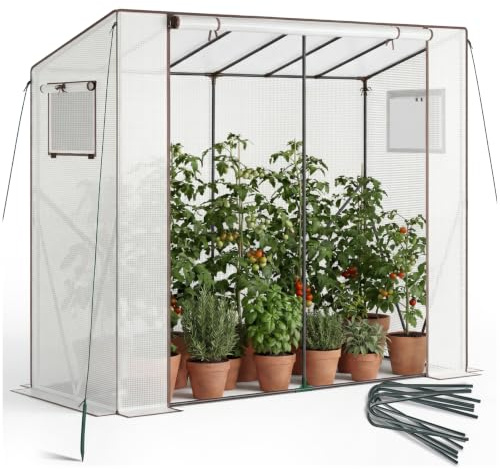 tectake® Serra da Giardino 200x77x170 cm, Copertura Retinata, Telaio in Acciaio, Resistente Intemperie e UV, 2 Finestre Laterali, Porta Avvolgibile, Serra per Orto, Giardinaggio, Piante - Trasparente