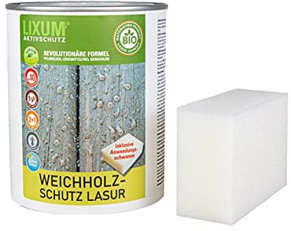 LIXUM Biologischer Holzschutz Weichholzschutz - Fichte, Farbe:Dunkelgrau 0.81, Inhalt:335 ml (ca.10m²), inkl. Zubehör:Schwamm