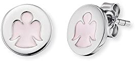 Herzengel runde Mädchen Kinder Ohrstecker Ohrringe aus Sterling Silber mit Engel Symbol aus Emaille - Steckverschluss - nickelfrei