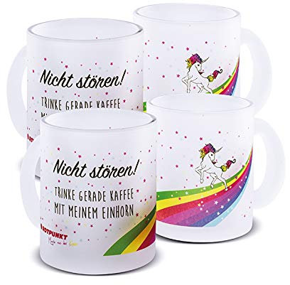 Tasse en céramique et Verre à Lait en Forme de Licorne - Inscription Amusante - Passe au Lave-Vaisselle - Contenance de 300 ou 340 ML - « Ne Pas déranger ! Boire du café Droite avec Votre Licorne