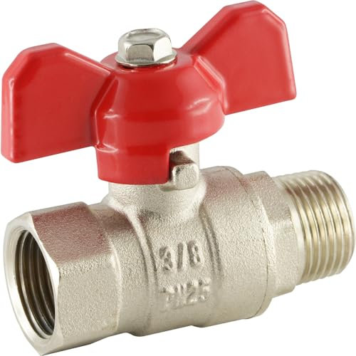 Fittingteile - Kugelhahn 2-teilig mit Knebelgriff für Druckluft, Wasser, Öl Ventil Durchgangskugelhahn bis 25 bar (Innen-/Außengewinde, Rp 1/2)