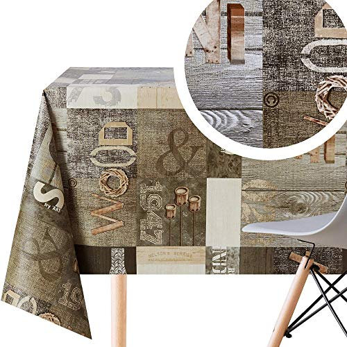 Tischdecke mit Hölzern Industriedruck - Groß Rechteckige 300 x 140 cm, Strapazierfähig, Wasserdichtes und Abwischbare Wachstuch PVC Modernem Holz Loft Kunststoff Wachstuchtischdecke in Braun Beige