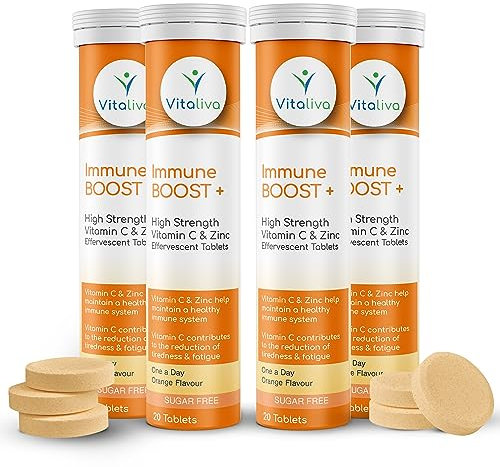 Vitaliva High Strength Vitamin C and Zinc - ONE a Day. Sugar-Free and Vegan Friendly. 4 Pack Deal x 20 (80 Days Supply).
