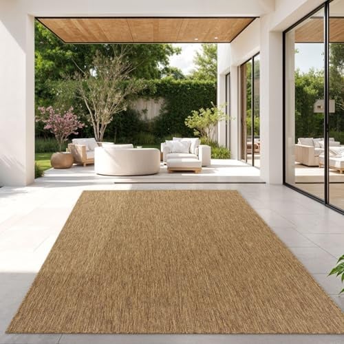 TT Home Teppich Für Outdoor Wetterfest Küchenteppich Balkon Terrasse Unifarbenes Design Modern, Farbe: Coffee, Größe:120x160 cm