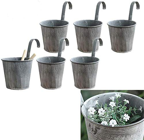 Yeehliny Hängetopf Pflanztopf Übertopf mit Haken Balkon Garten Hängetöpfe für Pflanzen Blumen Hängetopf Kräuter Metall Balkontopf Balkon Pflanztopf Hängend Blumentopf mit Haken Fenster (6PCS)