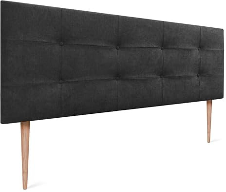 DHOME Kopfteil, gepolstertes Bett Kopfteil 8cm dick. Gepolstertes Kopfteil ACUALINE Stoff und Kunstleder. Bett-Kopfteile (Stoff Schwarz, 160x115cm Mit Füßen (Betten 150/160))