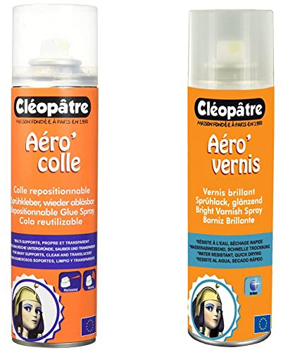 Cléopâtre - ACR250 - Aero'Colle - Spray de Colle repositionnable - 250 ml & AVB250 - Aéro'Vernis - Aérosol de Vernis Brillant - 250 ml 21 x 16 x 18 cm transparent