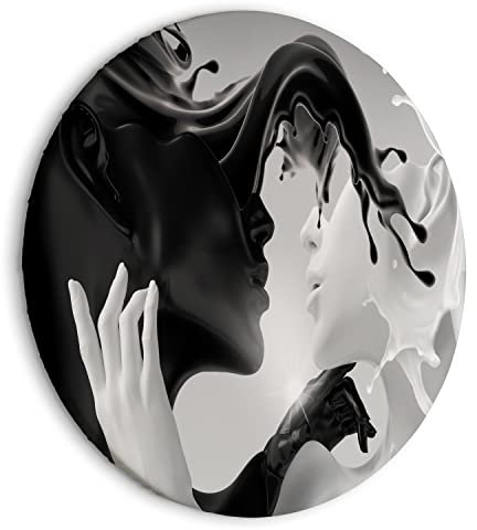 B&D XXL - runde Bilder Coffee&Milk Liebe 80x80 cm Leinwandbild 1 tlg Kunstdruck modern Wandbilder XXL Wanddekoration Design Wand Bild Abstrakt Paar Gesichter schwarz weiß h-C-10025-bc-a