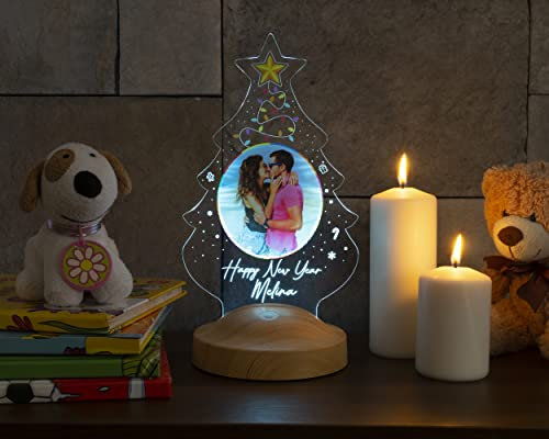 Geschenkelampe Fotogeschenk Personalisierbar mit eigenem Foto und Text in 3D Bilder Led Motiv Lampe gravieren hochzeit Herz (Weihnachtsbaum)