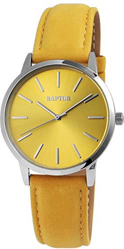 Raptor Sunny Damen-Uhr Leder Dornschließe analog Quarz RA10214 (gelb silberfarbig)