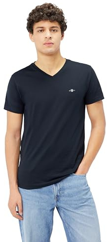 Gant Herren Slim Shield V-Neck T-Shirt T Shirt, Schwarz, L EU