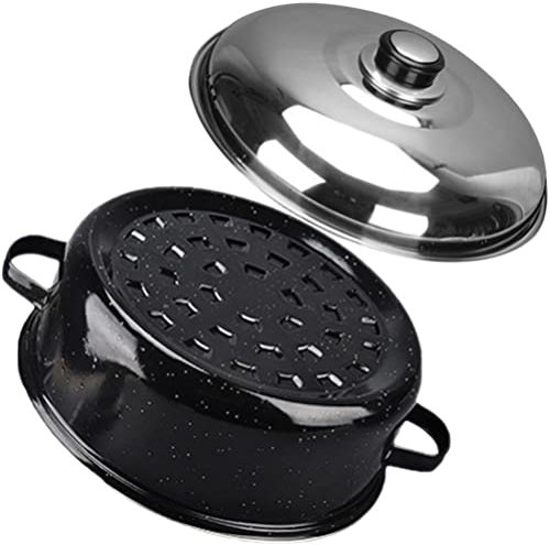 HEMOTON Solar Cooker Pot Roast Baking Pan with Lid Multi-function Roasting Pan Roaster Cookware Sun Oven Non Stick Cooking Utensils Chestnut Potato Stove Cast Iron Corn Pot Gas