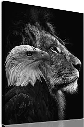 Schwarz-weißer Löwe und Adler-Poster, moderner Tier-Leinwanddruck, Wandkunst, moderne Tier-Wandkunst, schwarz-weißer Adler, Leinwandbild, schwarzer Löwe, 40.6x61 cm, ohne Rahmen