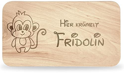 Frühstücksbrettchen Kinder - tolles Frühstücksbrettchen Holz mit Affe zum Personalisieren - personalisierte Geschenke Kinder - Schneidebrett mit Gravur - Geschenk zur Taufe/Einschulung