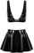 inlzdz Damen Wetlook Dessous Set Lackleder BH Top Bralette mit Minirock A-Linie Rock mit Reißverschluss Kunstleder Lingerie Babydoll Reizwäsche Clubwear Schwarz S