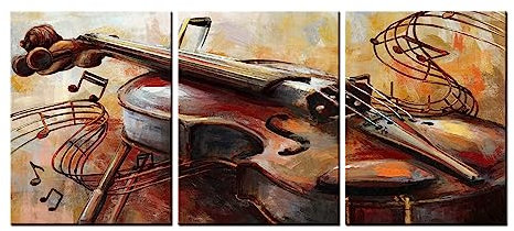 sechars 3 Stück Musik Wandkunst Abstrakte Violine Malerei Leinwand Drucke Rustikales Musikinstrument Kunstwerk für Zuhause Wohnzimmer Schlafzimmer Musik Klassenzimmer Vintage Dekoration fertig zum
