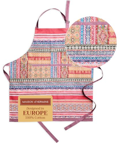 Maison d'Hermine Schürze, 100% Baumwolle (70 cm x 85 cm) | Verstellbarer Nackenriemen, Clothapron mit Mitteltasche und langen Bändern für Damen, Herren