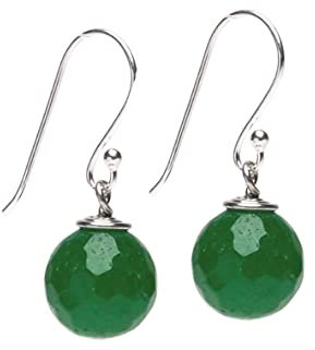 Orecchini pendenti pendenti in argento sterling con pietre preziose naturali da donna fatti a mano Orecchini con perline a sfera da 12 mm | Regalo per donne, ragazze (Agata verde)