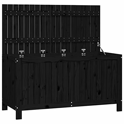 Keketa Aufbewahrungsbox für den Garten, Aufbewahrungsbox für den Außenbereich, Gerätehaus, Schwarz, 121 x 55 x 64 cm, Massivholz Kiefer