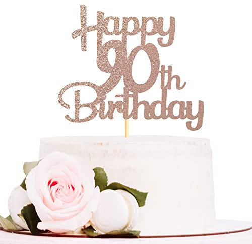 Sotpot Rose Gold Glitter 90 Cake Topper 90th Birthday Cake Decorations for Birthday Party Anniversary Party Supplies