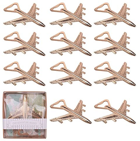 Sujhyrty Lot de 12 décapsuleurs en forme d'avion - Boîte cadeau - Décapsuleur de bière - Décoration de fête de mariage ou d'anniversaire