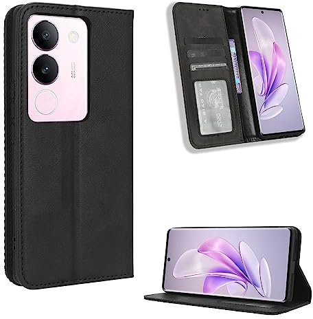 BellaCase Vivo V29 5G Coque [Étui Portefeuille] [Fonction Support] [Slots pour Cartes] [Couverture à Rabat Magnétique] Compatible avec Le Smartphone Vivo V29 5G(Noir)