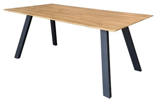 Lomadox Tisch Esstisch 180x90cm mit Schweizer Kante, Wildeiche massiv geölt, Metallfußgestell