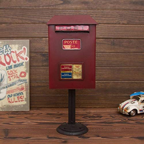Post Box, Floor-standing Mailbox, Vintage Wrought Iron Waterproof Mailbox - Height 50cm,Mailbox (Red) (Green)