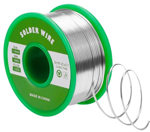 Gruiqrd Soldadura de 1 mm, alambre de soldadura electrónica con fundente Sn99,3 Cu0,7, alambre de estaño para soldar con núcleo de colofonia para soldadura eléctrica y bricolaje (100 g)