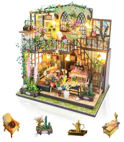 Foyucool Miniatur Haus, DIY Puppenhaus Modellbausatz, Holzpuzzle für Erwachsene & Jugendliche, Ideales Geburtstags, Gewächshaus