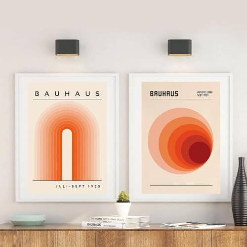 KemneT Orange Bauhaus-Ausstellung kreisförmige Grafik Leinwandgemälde Poster Kunstdrucke Retro-Wand Bilder Bilder Wohnzimmer Heimdekoration 50 x 70 cm x 2 ungerahmt