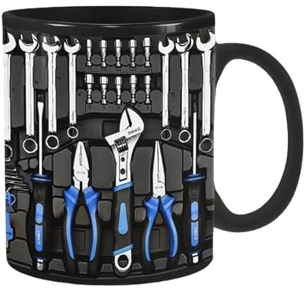 HunicandIU Mechanic Toolbox Set Mug, Black Ceramic, 350ml, Coffee Mug, Novelty, Tool Pattern