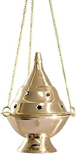 Accessories - Brass Burners Hanging Censer/Charcoal Incense Burner, 4.5 H (Color-Golden)