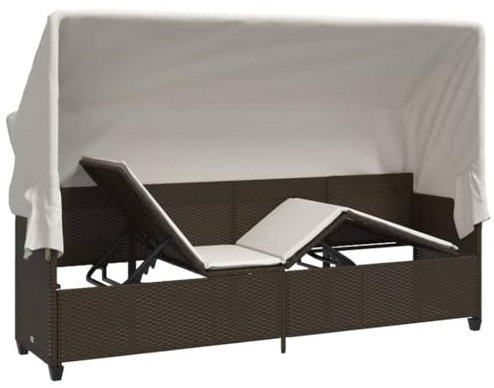 Festnight Gartensofa mit Sonnendach Liegesofa Rattan Sofa Liege Balkon Lounge Sofa Outdoor mit Dach Rattansofa Balkon Bank Verstellbar Sonnenliege Gartenliege Balkonmöbel mit Liegefunktion