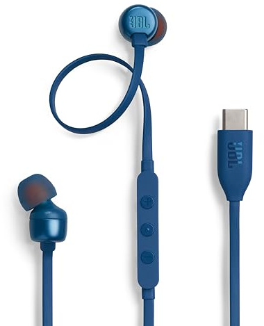 JBL TUNE310C - Auriculares de conexión USB Tipo C, 96 kHz/24 bits DAC Integrado/Control Remoto de 3 Botones con micrófono para Llamadas/Cable Plano, 3 Tipos de Ecualizador preestablecido incluidos