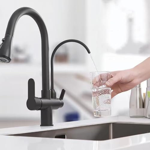 Umkehrosmose Wasserhahn Küche Ausziehbar 3 wege Spülenarmatur 360° Drehbar Doppel Wasserhahn,Schwarz