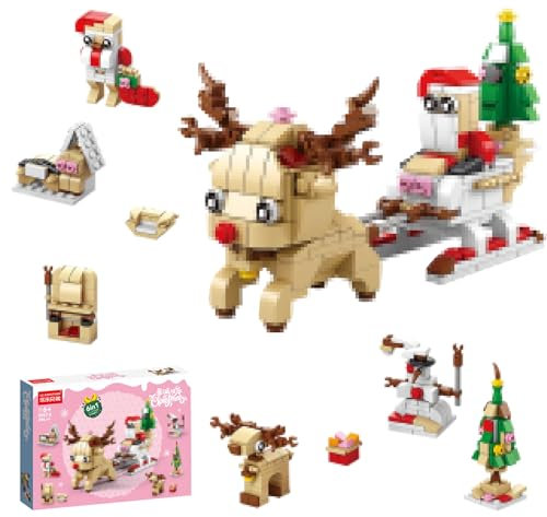 Weihnachten Bausteine Set, Mini Adventskalender 2024, Bauklötze Spielzeug, Mitgebsel Kindergeburtstag, Spielzeug Ab 4 Jahre, Weihnachtsgeschenke (Hirsch)