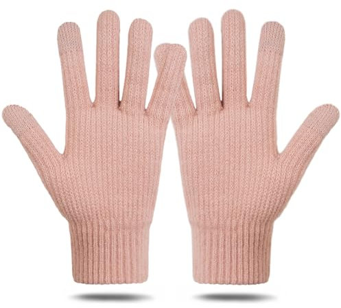 ZEROFAFA Damen Winter Warm Touchscreen Handschuhe Thermo Winterhandschuhe Fleece Strickhandschuhe Elastische Manschette Winter Handschuhe Outdoor Sport für Damen und Herren (rosa)