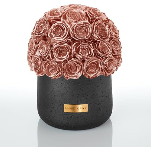 EG EMMIE GRAY Black Solid Infinity Collection - Traumhafte Infinity Rosen, 1-3 Jahre haltbare Rosen, Betonvase mit echten, konservierten Rosen, edle Premiumrosen - Größe L (Rose Gold)