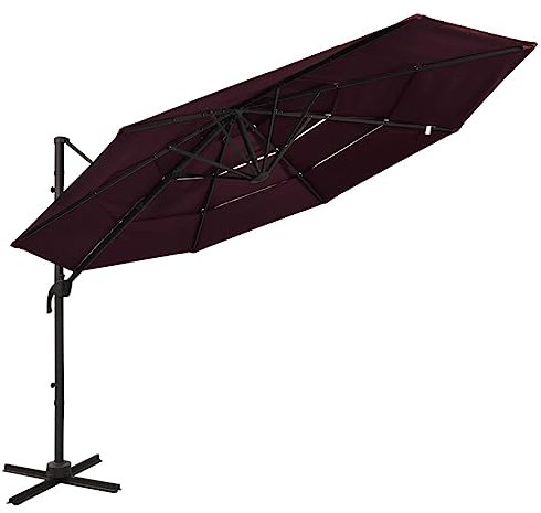 LXYZWRW Lawn & Garden Sonnenschirm 4 Etagen mit Aluminiumstange Bordeaux Rot 3x3m Outdoor Living