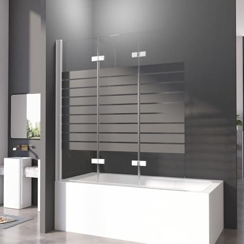 Duschwand für Badewanne 140x140 cm 3-teilig Faltbar Weiß Aluminiumrahmen Schwarz Gestreift Badewannenfaltwand 6mm ESG Glas Nano Beschichtung Duschtrennwand