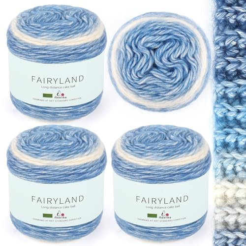 Aeelike 400g Farbverlaufsgarn Baumwolle zum Häkeln, 245m Super leichte Gradient Cupcakes Bobbel, Superweiche Mehrfarbiges Air Wolle zum Babydecke Pullover Schal Hüte, Ombré Knitting Yarn Set Blau-Gelb