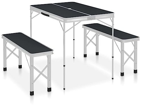 LLEZKBR Campingtisch klappbar mit 2 Bänken Aluminium grau