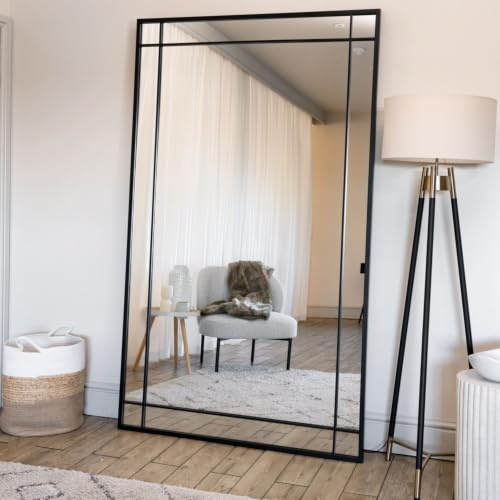 Jobu | Full Length Black Metal Window Mirror – 200cm x 120cm Large Rectangular Leaner or Wall Mirror for Bedroom, Living Room or Bathroom | Aimi
