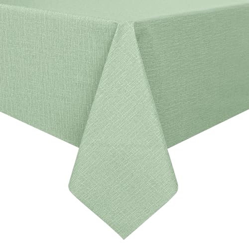 Romanstile Wachstuchtischdecke 140x180 cm Outdoor Grün Tischdecke Leinenoptik PVC Tischdecken Wasserdicht Gartentischdecke wetterfest Table Cloth für Geburtstag,Party,Frühling,Sommer.Ostern,Picknicks