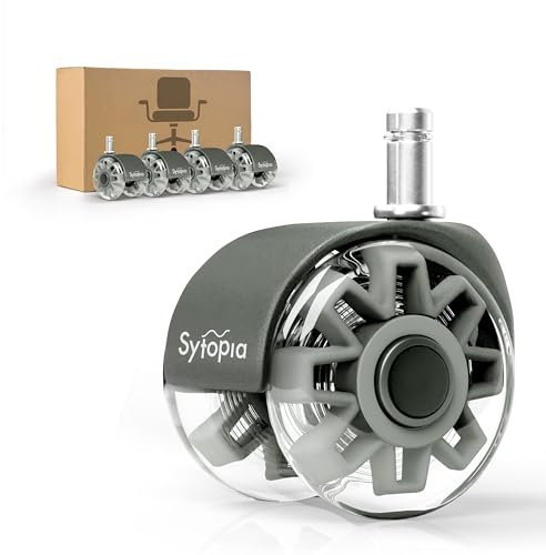 Sytopia Bürostuhl Rollen 70mm 5er Set, 11x22mm Rollen für Bürostühle, Hartboden, Parkett, Bodenschutzmatte, Leise und Weiche Stuhlrollen (Nicht für 1KEA 10mm), Grau